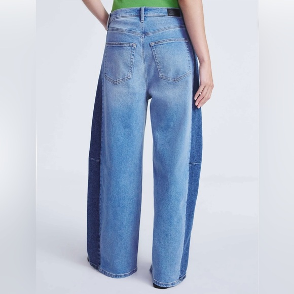 Scoop Women's Two-Tone Baggy Barrel Jeans, Sizes 4 - Picture 3 of 6